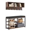 Coat Rack with Shoe Bench, 3-in-1 Shoe Coat Rack Combo Set with Hooks and Bookshelf, Steel Frame Hall Tree Entrance Storage Organizer Holder for