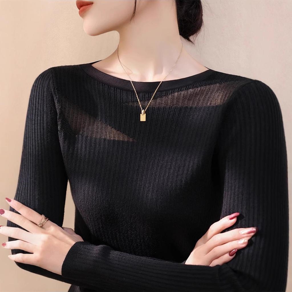 WTEMPO Женский вязаный свитер с круглым вырезом, кружевной сеткой, женский свитер на весну и лето