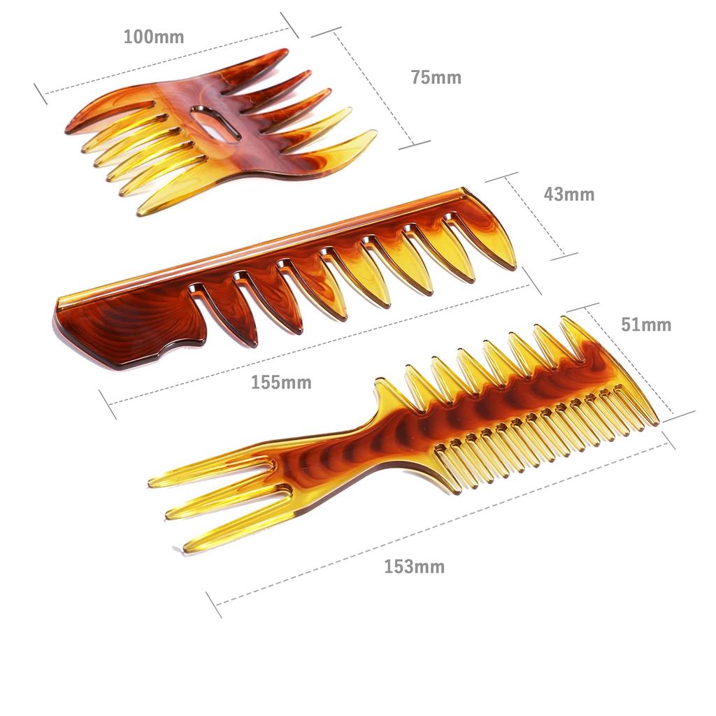 Расческа Tumosando с широкими зубьями, водостойкая расческа для укладки, мужской набор из 3 предметов, расческа, янтарный, чехол, антистатическая