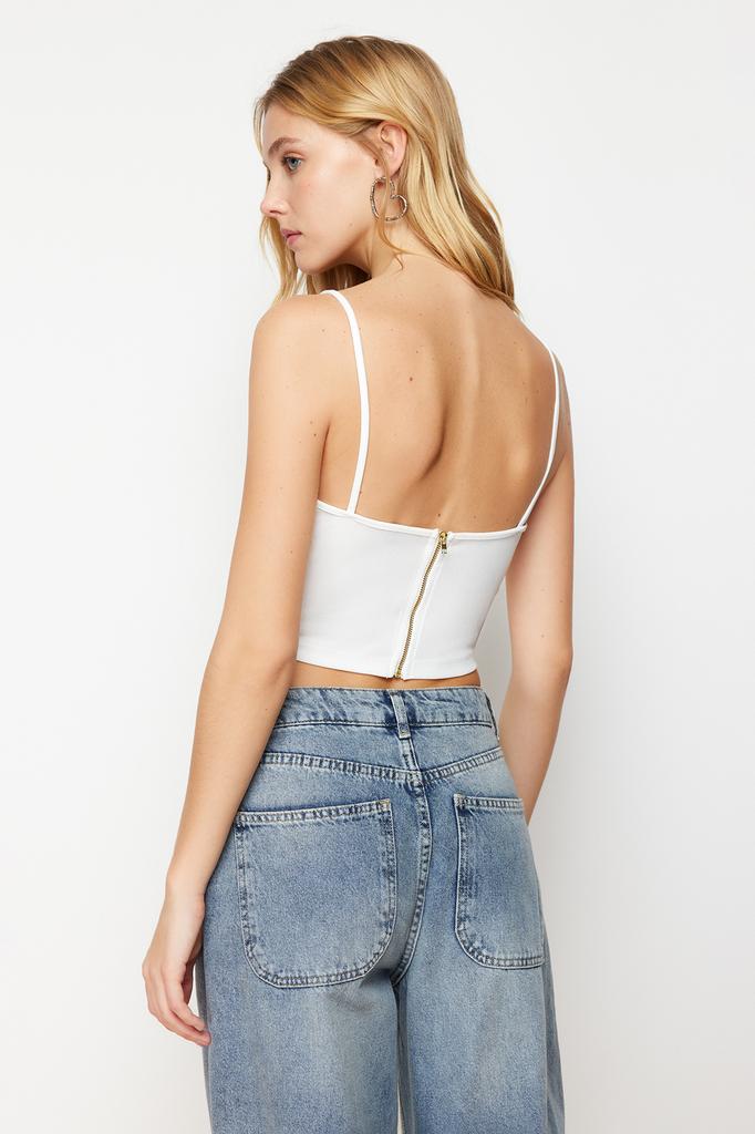 Women's Fashion New Bustier Black Fitted Crop Strappy Crepe Knitted Bustier