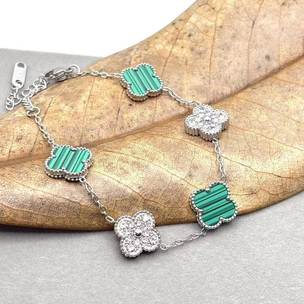 Стальной цвет 15 мм двусторонний браслет с четырьмя листами клевера легкий роскошный модный браслет сотни моделей