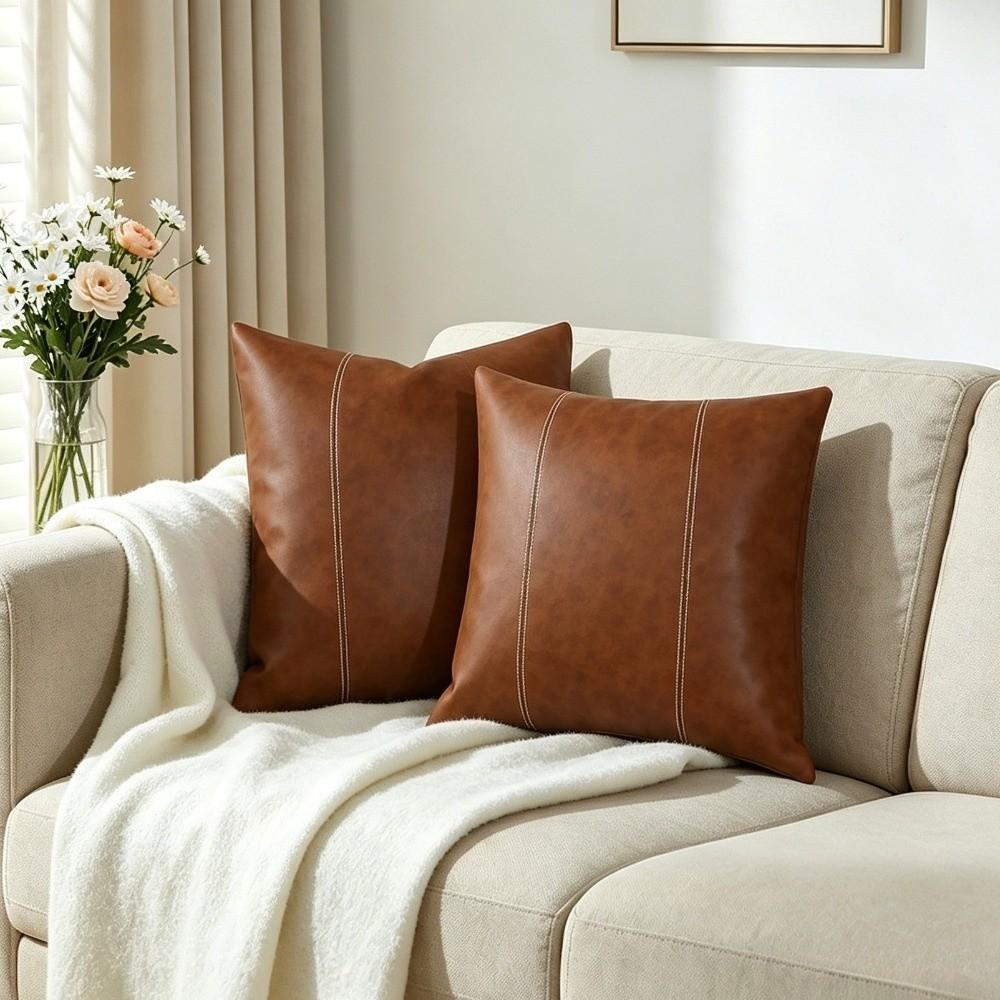 Waterproof Patchwork Pillow Cover Wear-resistant Cushion Cover PU Leather Throw Pillow Covers Bed
