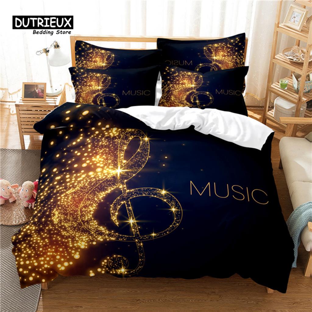 Music Duvet Cover Set, Fashion Bedding Set, Soft Comfortable Breathable Duvet Cover, For Bedroom Guest Room Decor