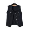 Women's Denim Vest Fashion Korean Version Simple Spring and Autumn Slim Short Sleeveless Jacket Ripped Casual Cardigan Top Trend