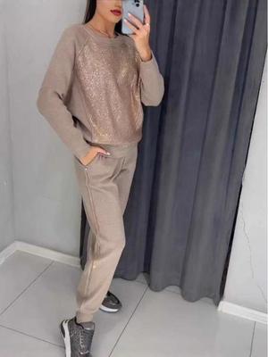 2024 Европейский и Американский Горячий Стиль Повседневный Однотонный Спортивный Костюм с Длинным Рукавом и Круглым Вырезом для Женщин