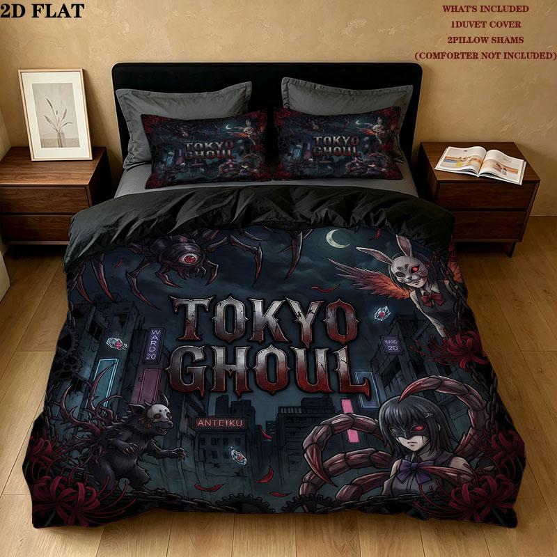 Tokyo Ghoul Pattern Bedding Quilt Set Quilt Cover Pillowcase Home Birthday Gift(1 * duvet cover + 2 * pillowcase, without core)