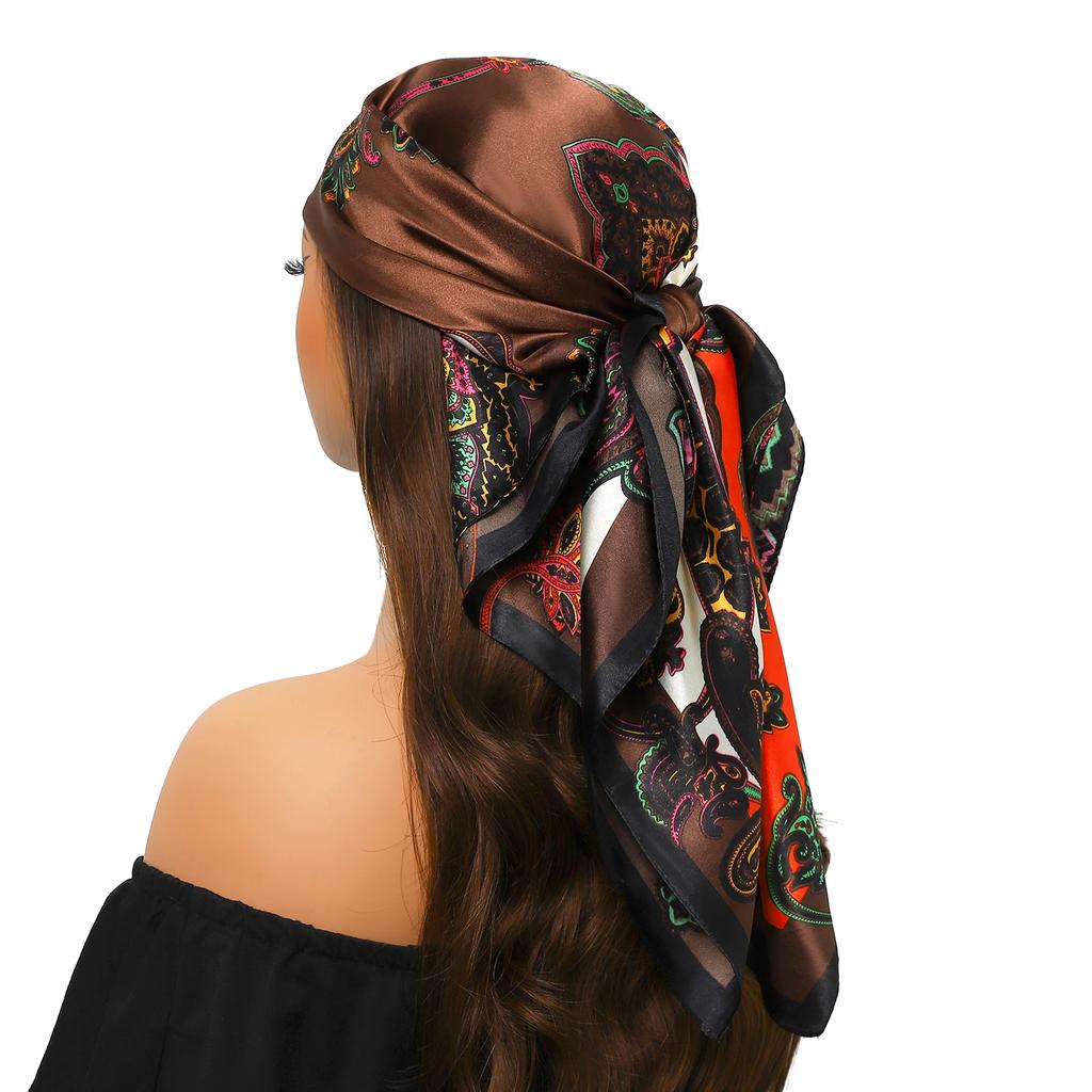 Head Scarf Women Luxury Brand Square 90*90cm Silk Foulard Satin Bandana Cheveux Soft Neckerchief Hijab Hair Scarves For Ladies