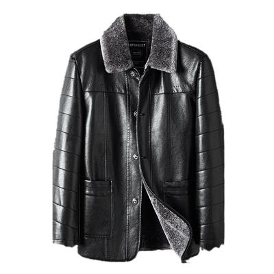 Кожаная куртка для мужчин среднего возраста, одежда для пап, зимняя меховая куртка из натуральной овчины средней длины, повседневная, утолщенная