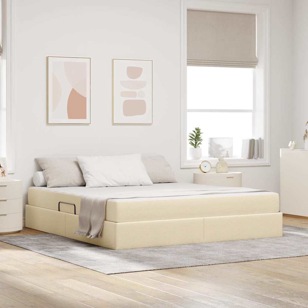 Storage Bed with Mattress Cream 160 x 200 cm Polyester
