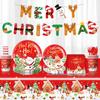 Christmas Party Disposable Set: Plates, Cups, Napkins, Banners, Cutlery