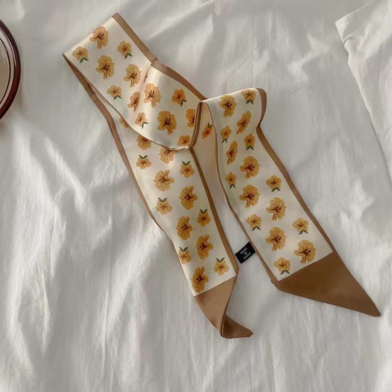 Маленький белый и нежно-зеленый шелковый шарф для женщин, тонкая лента, повязка на голову, резинка для волос, украшение для сумки, длинный