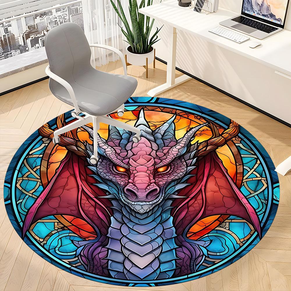 1pc Dragon StainedGlass Office Round Area Rug, Under Office Chairs Bedroom Living Room Home Decor, Room Deco, Available in Various Sizes