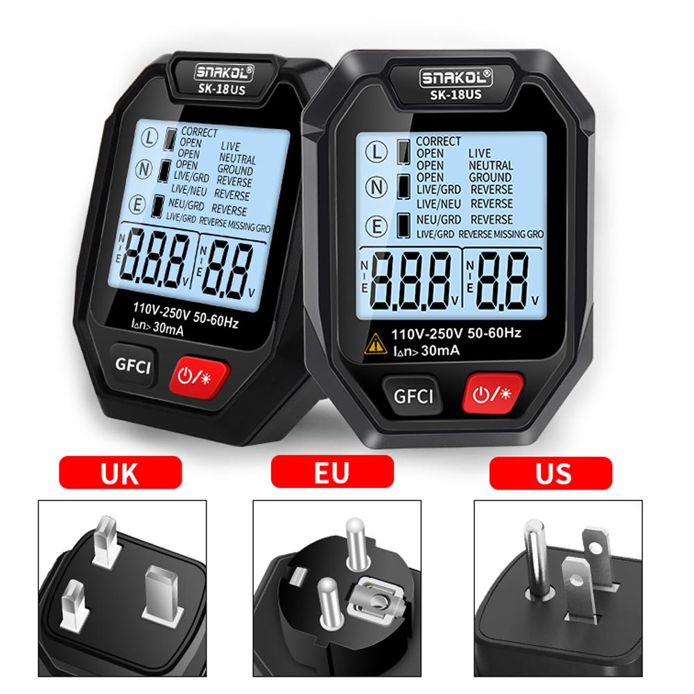 Интеллектуальный тестер розеток Ручной тестер напряжения Инструмент обнаружения утечки RCD ЖК-дисплей с функцией голосового управления