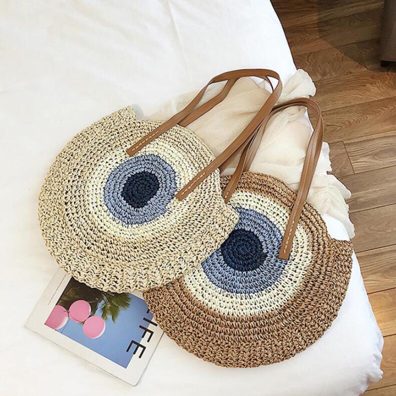 Round Women Handbag Handmade Shoulder Bag Bohemian Summer Beach Bags Woven Straw Bag Large Capacity Female Travel Tote