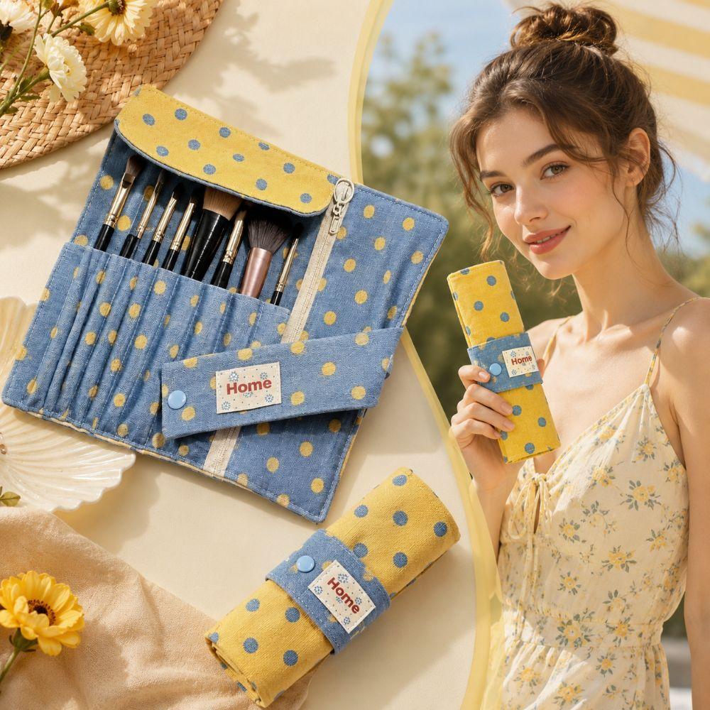 Polka Dot Makeup Storage Bag 10 Slots Makeup Tool Bag Makeup Brush Bag Makeup Brushes,Pens,Etc