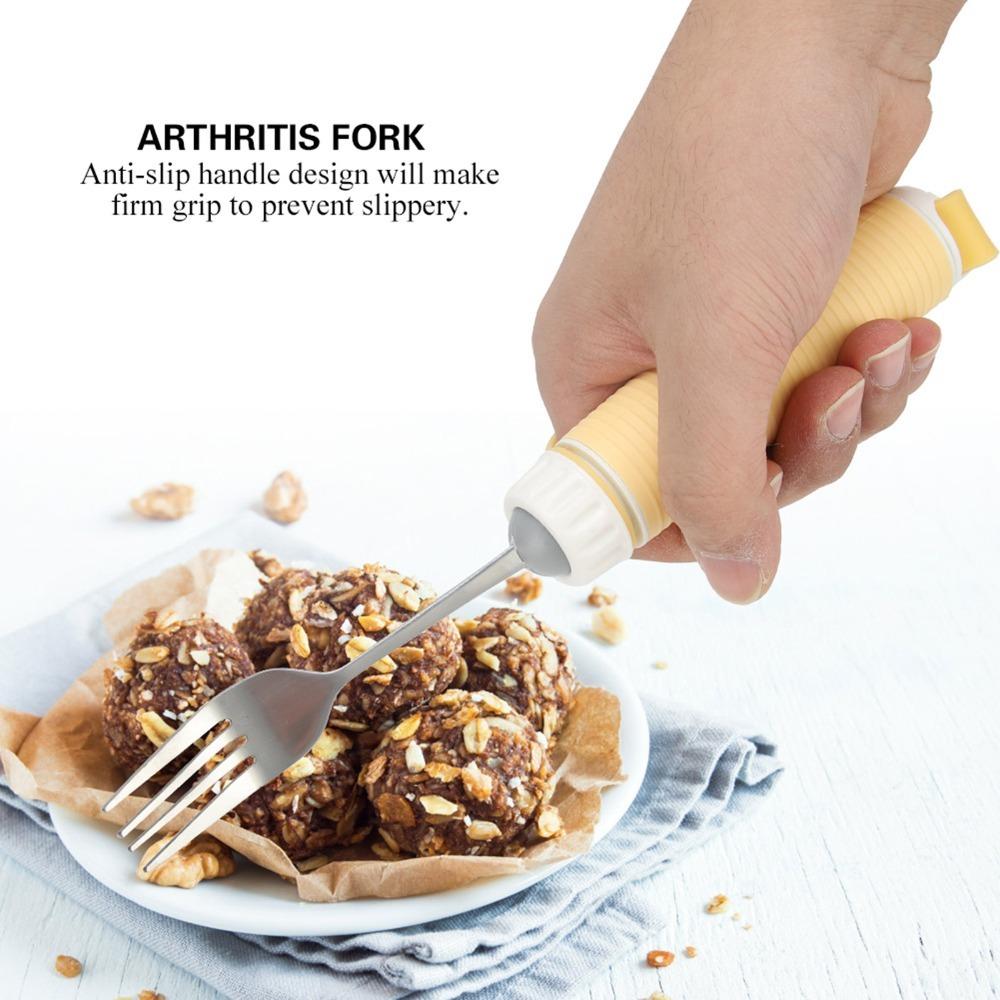 Metal Main Assistive Fork Silicone Handle Disabled Utensils Adaptive Fork Self Feeding