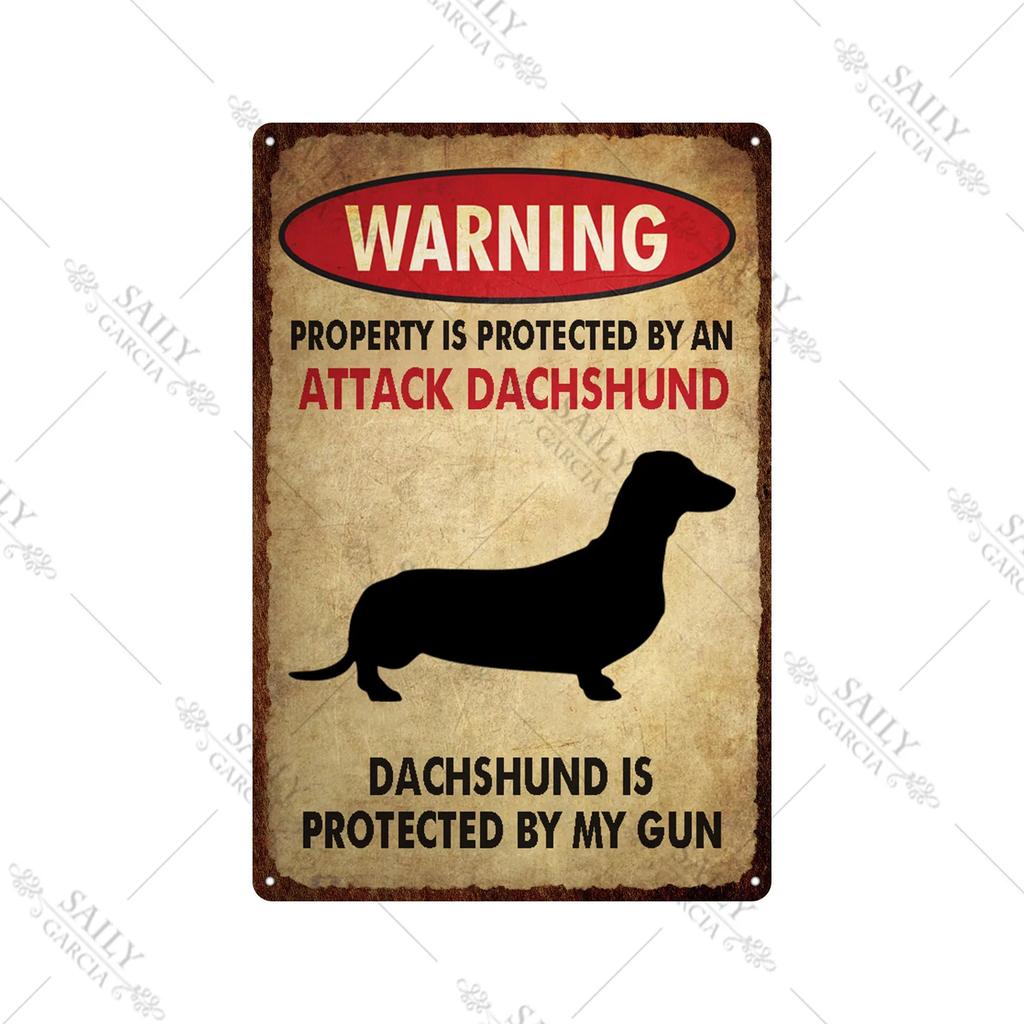 Dog Warning Vintage Tin Sign Animals Pet Metal Posters Lover Protected Pet Metal Wall Decor Plates Farm Home Kennel Metal Plaque