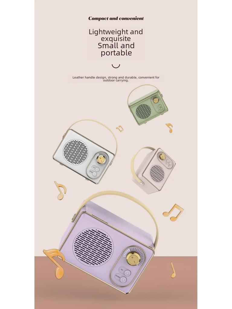 Портативный ретро мини Bluetooth-динамик с USB, TF-картой, FM и высококачественным звуком для использования на открытом воздухе