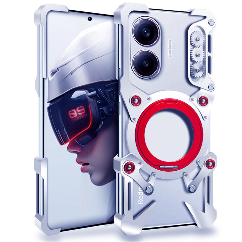 For Xiaomi Redmi Turbo 4 Pro 5G Bumper Case Rotating Kickstand Aluminum Alloy Magnetic Phone Cover with Wrist Strap