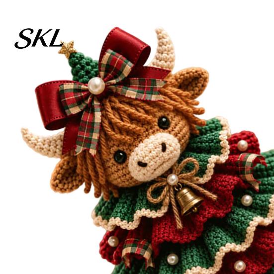 DIY Craft Supplies for Adults Animal Xmas Tree Crochet Kit, Christmas Cute Yarn Crafts Highland Cow Forest Kit Beginners, Holiday Decor Patterns