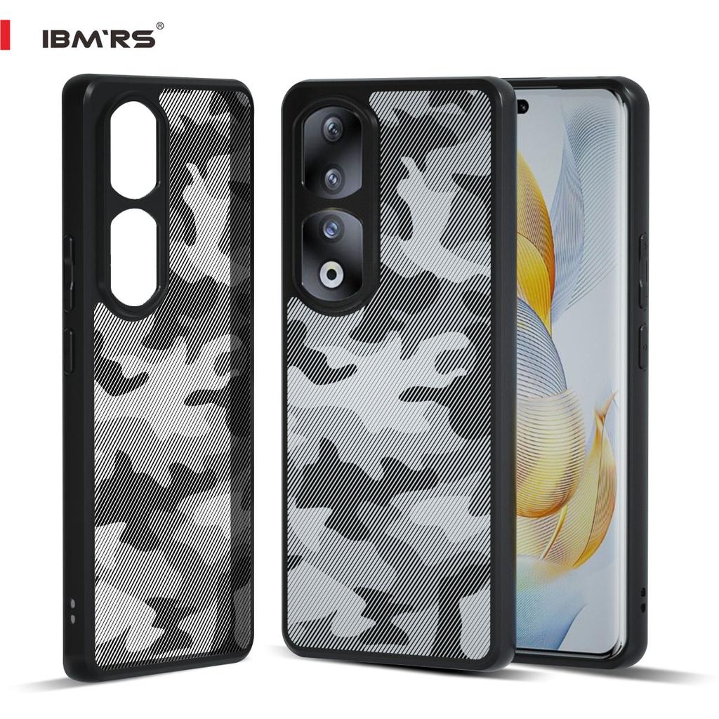 (Comes with Wrist strap)IBMRS for Honor 90 Pro  Phone Case, Shockproof Military-Grade Protection, Matte Translucent Black Camo