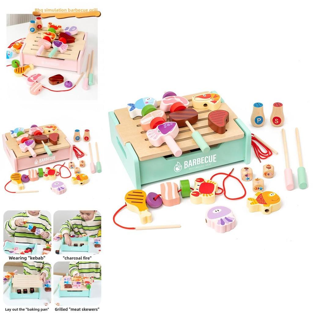Деревянный детский набор для барбекю с интерактивной кухонной игрушкой для семейного веселья