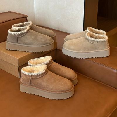 Женские больших размеров на мягкой подошве с увеличением высоты теплые меховые зимние нескользящие износостойкие снежные ботинки плюшевая подкладка уличные спортивные хлопковые ботинки