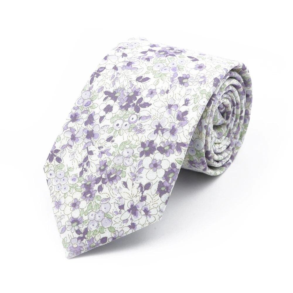 Floral Tie, For Men Women, 100% Cotton, Elegant Flower Necktie, White, Blue, Narrow Skinny, Wedding, Party