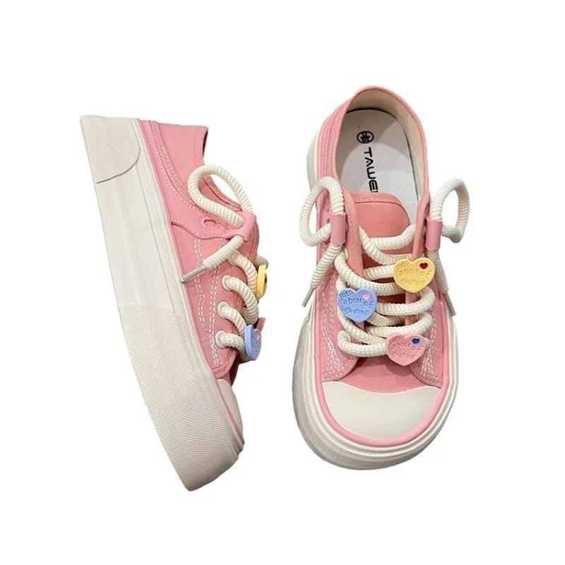 Fashion Women 2024 New Ugly and Cute Two Wearing Canvas Shoes Korean Round Head Thick Sole Student OffWhite Shoes Lace-up