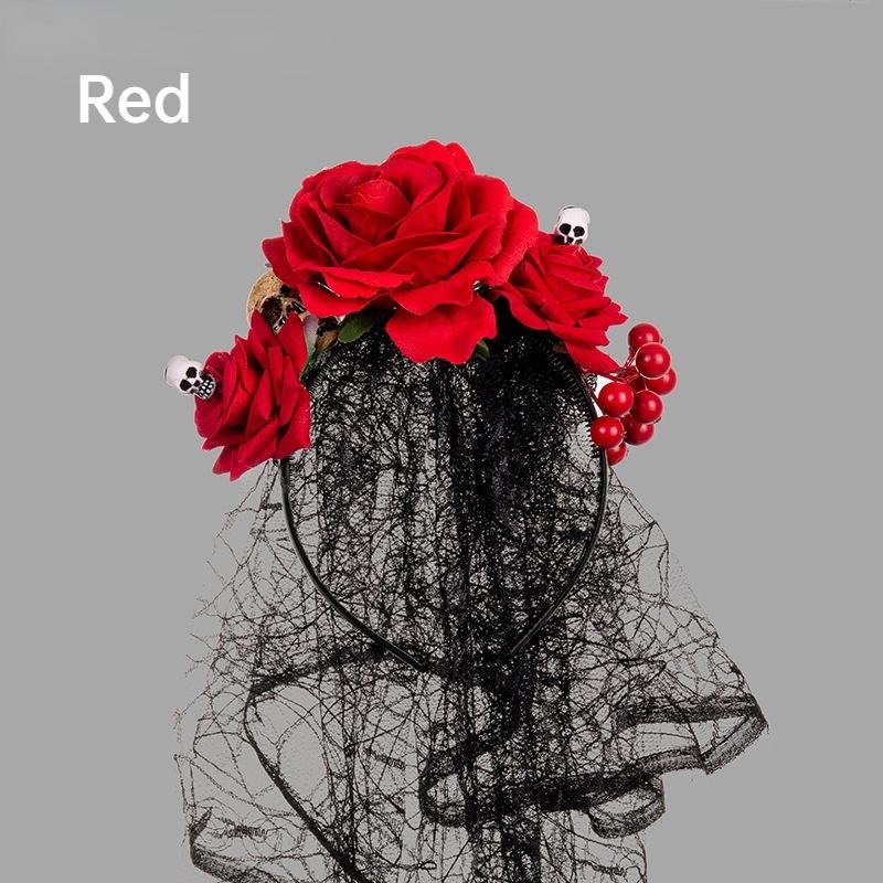 Имитация цветка повязка на голову женский головной убор цветок кружево с вуалью черная роза череп повязка на голову для вечеринки Хэллоуин день косплей подарок