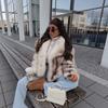 Womens Faux Fur Coat Winter Striped Oversized Collar Thick Streetwear