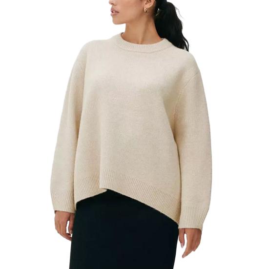 Женский свитер с круглым вырезом, длинным рукавом, однотонный, свободный крой, трикотажные топы с ребристой отделкой, повседневные пуловеры