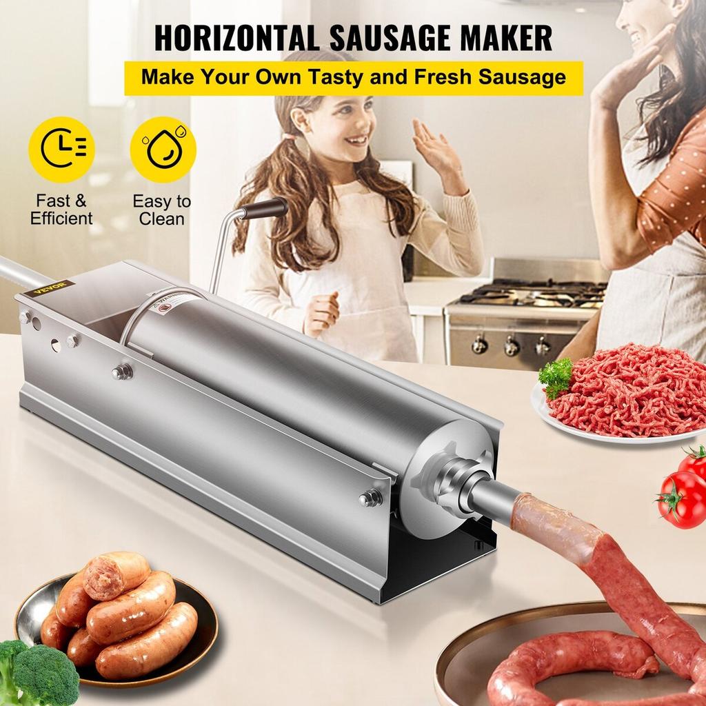 Sausage Stuffer Machine 7L Stainless Steel Sausage Filler Horizontal Manual Sausage Meat Stuffer Machine for Making Hot Dog Sausages Bratwurst