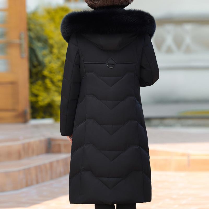 Зимний пуховик для женщин с воротником из натурального меха, длинные парки с капюшоном, элегантное толстое теплое пуховое пальто, женская верхняя одежда