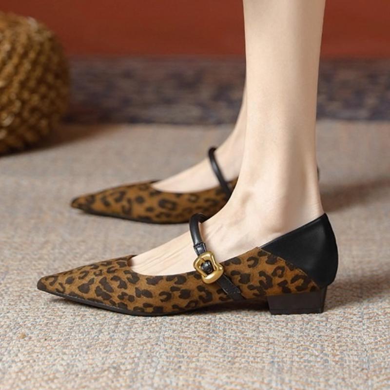 Fashion Leopard Women Heeled Shoes Elegant Pointed Toe Chunky Shoes 2025 Designer New Fashion Loafers Dress Party Pumps Zapatillas Mujer