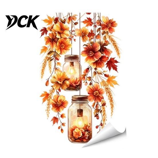 Autumn Theme Party Supplies Fall Thanksgiving Static Window Clings, Pumpkin Maple Leaf Floral Glass Decals Decals, Removable Harvest Season