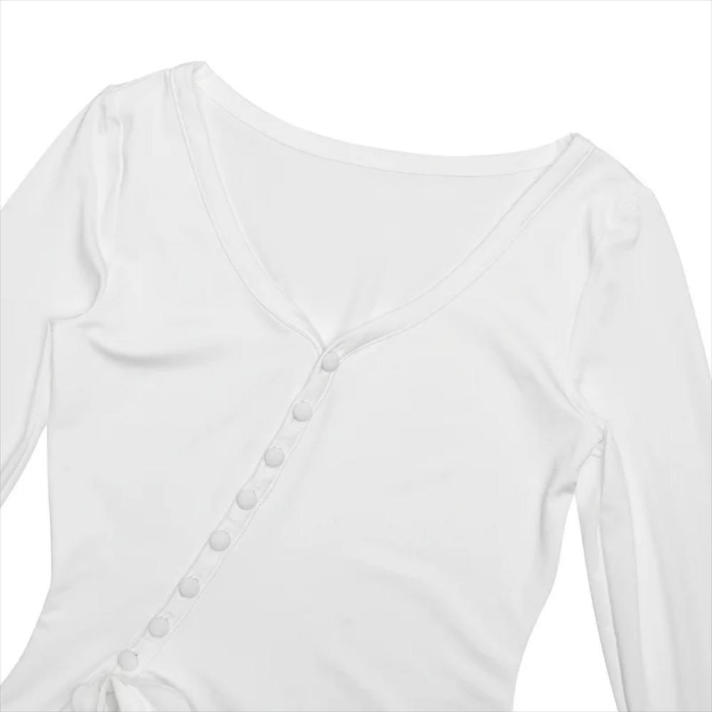 Женское облегающее мини-платье А-силуэта с оборками по подолу и V-образным вырезом, асимметричные пуговицы, длинное рукава, короткое платье, наряды для вечеринок и улиц