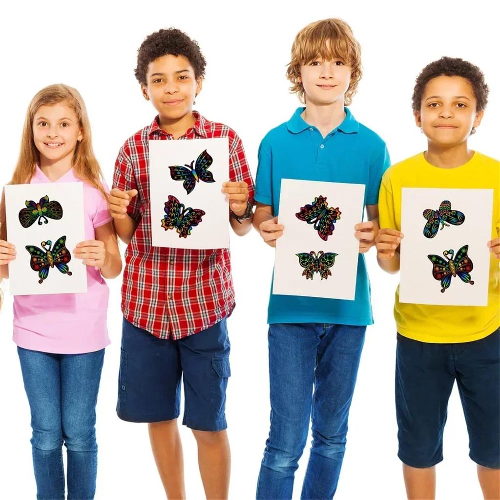 12 Pcs Butterfly Bookmarks Scratch Drawing Paper Kids Painting Book Creative Stickers Educational Toys Gift