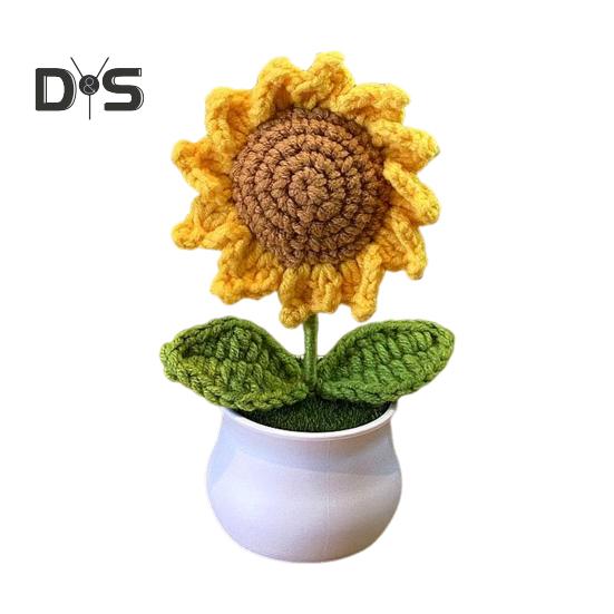 Вязаный вручную горшечный цветок крючком ручной работы Подсолнух Ландыш Тюльпан Горшечные искусственные цветы для домашнего офиса Украшение стола