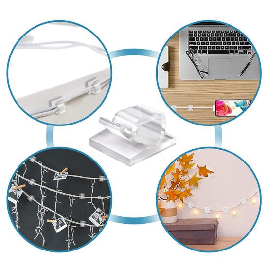 60Pcs Adhesive Cord Organizer Hooks Sticky Wire Holders Mini Size Multipurpose Transparent Cable Management Clips