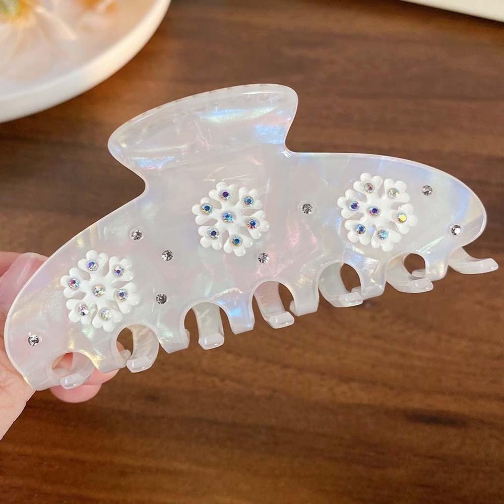 Rhinestone Snowflake Shark Clip Contrast Color Acrylic Hair Claw Iridescent Hair Claw  Daily