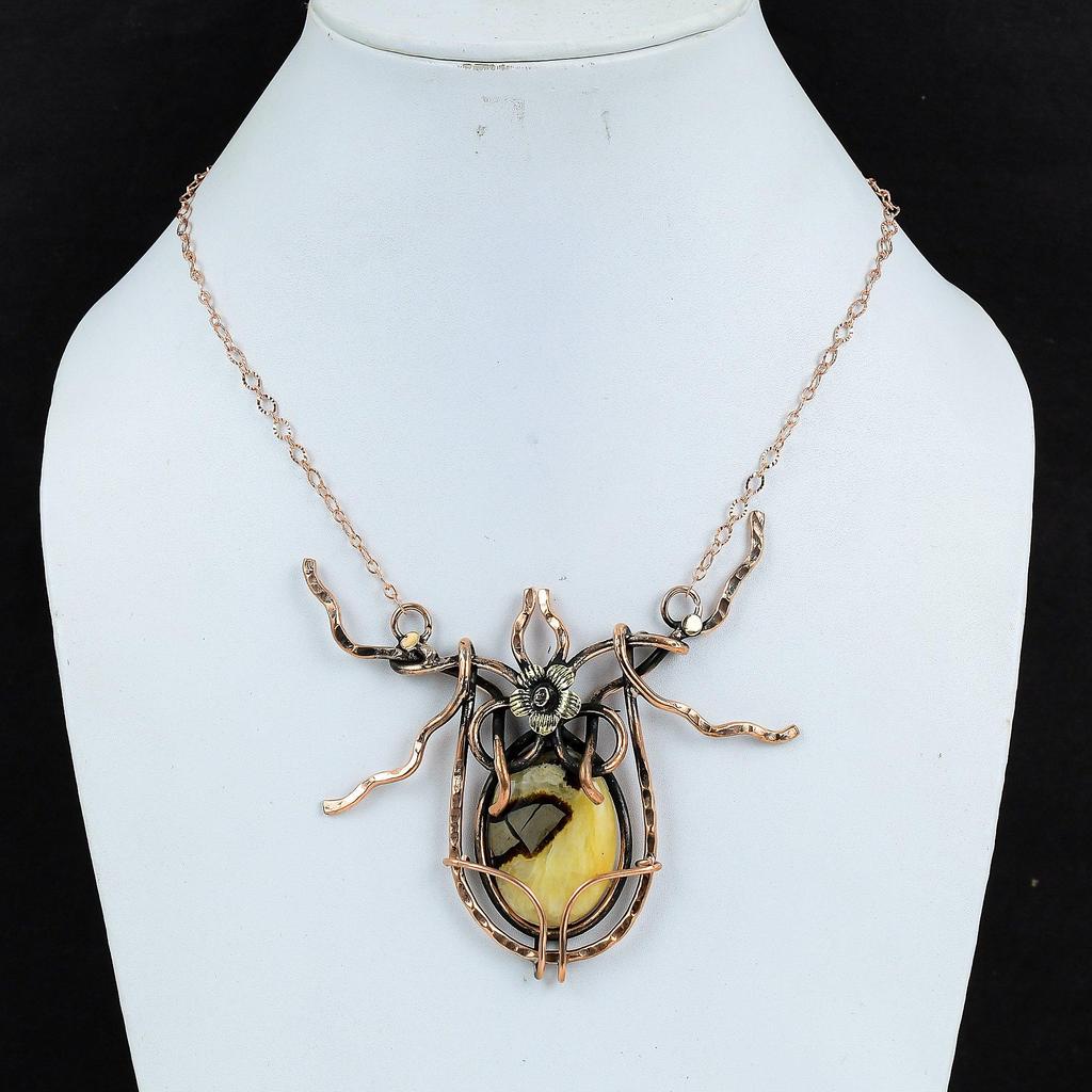 Септарианское ожерелье, обернутое медной проволокой, ожерелье из драгоценных камней, регулируемое цепочное ожерелье, дизайнерские медные украшения, ожерелье ручной работы, подарок на помолвку