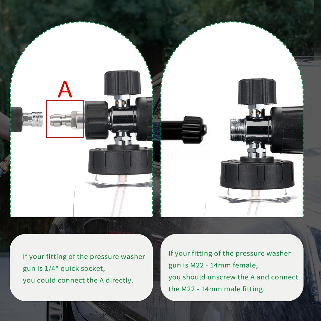 Foam Cannon for Pressure Washer with Dual-Connector Tool, Car Foam   with 1/4'' Quick Connect 1L Transparent Bottle