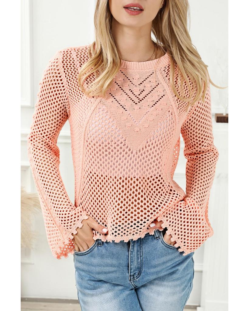 Azura Exchange Вязаный свитер с рукавами-колокольчиками и полыми люверсами