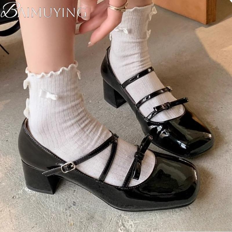 Fashion Women Marie Janes Shoes Square Toe Heeled Sandals Loafers Shoes Summer 2025 Trend Shallow Dress Pumps Elegant Zapatillas Mujer