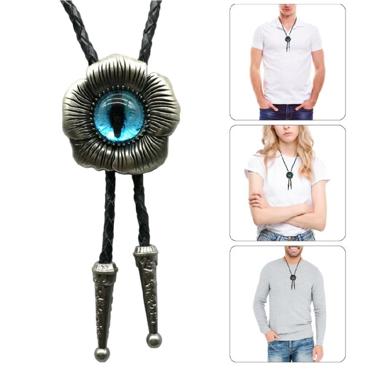 Боло-галстук для унисекс, Western Bolo Tie, винтажный кулон с цветком и глазом, веревка из искусственной кожи, регулируемый галстук-ожерелье
