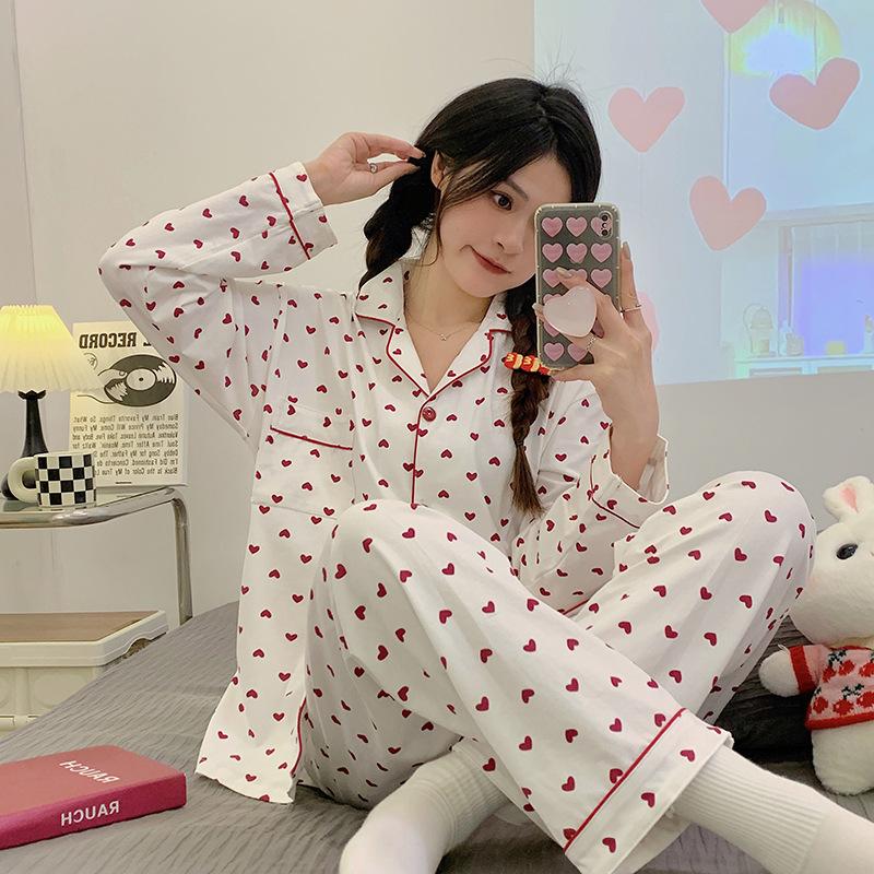 Imitation cotton pajamas women's autumn new long-sleeved pajamas black high-end star full print loungewear women's suit