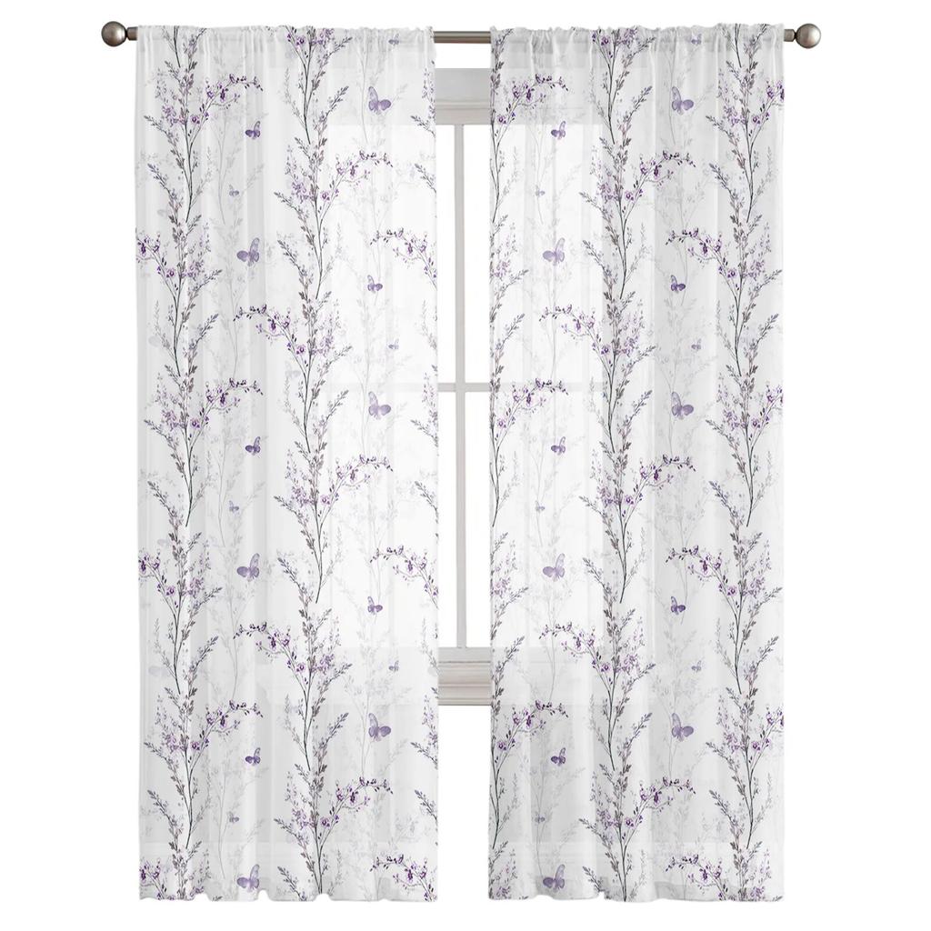 Flower Leaf Butterfly Bedroom Transparent Sheer Curtains Holiday Decoration Window Voile Tulle Curtain