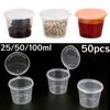 50Pcs Disposable Plastic Sauce Cup With Lids Food Box 25/50/100ml Vinegar Soy Packing Storage Containers Kitchen Organizer Tool