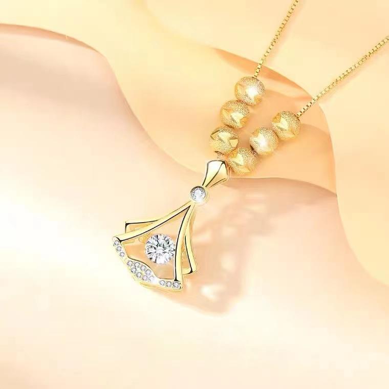 Fashion Necklace Jewelry Scalloped Diamond Pendant Stainless Steel Chain Necklace
